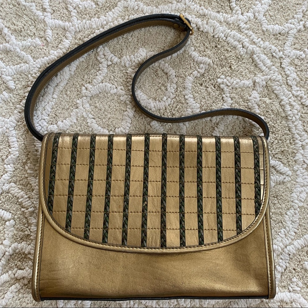 Vintage Gold & Green Braided Handbag Purse Pocketbook - Picture 1 of 15